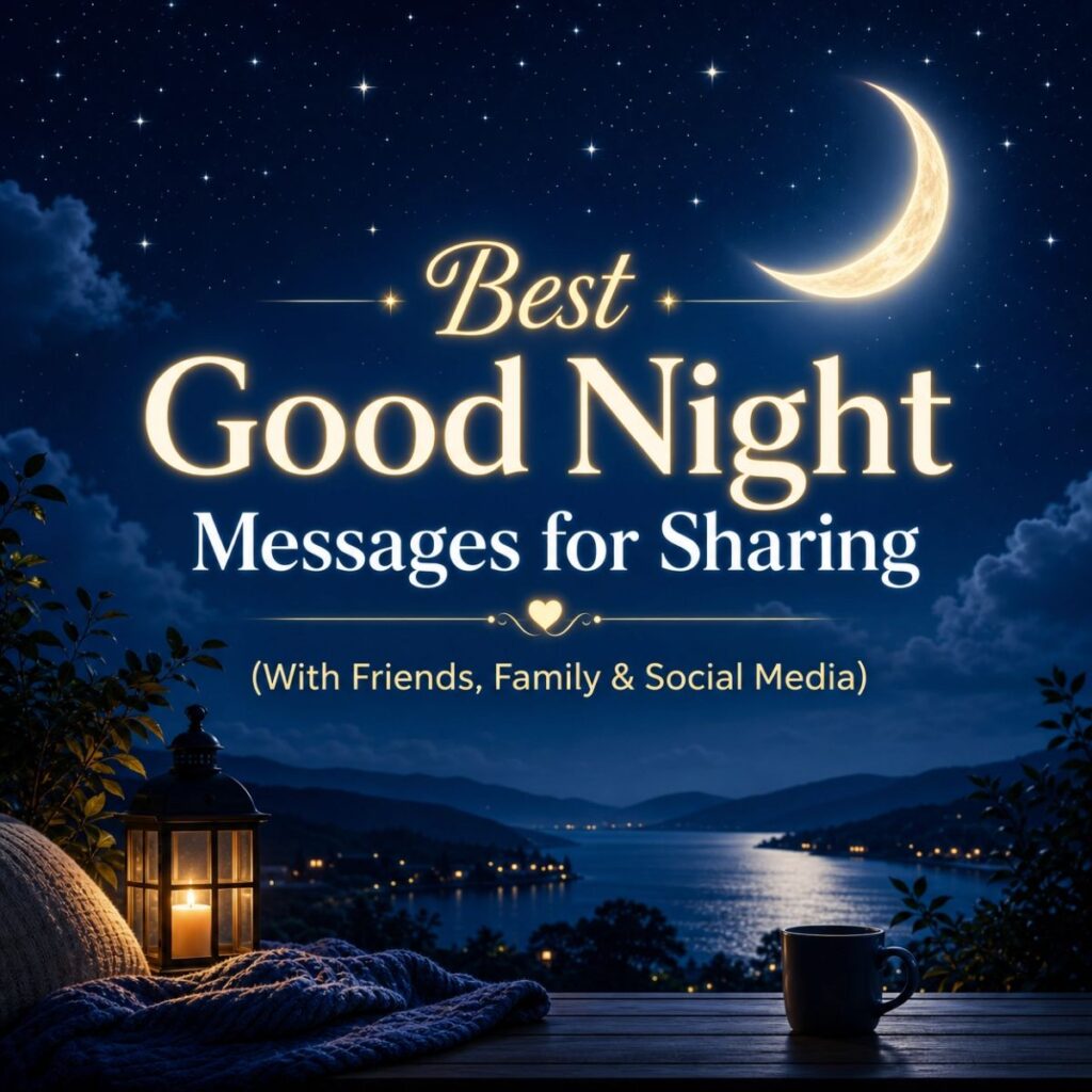Serene night scene with crescent moon and lantern for sharing best good night messages.
