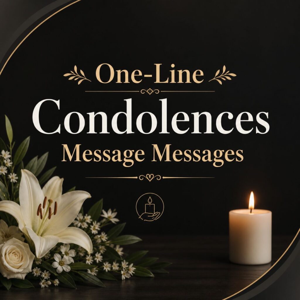 Elegant condolence message poster with candle and flowers on a dark background design