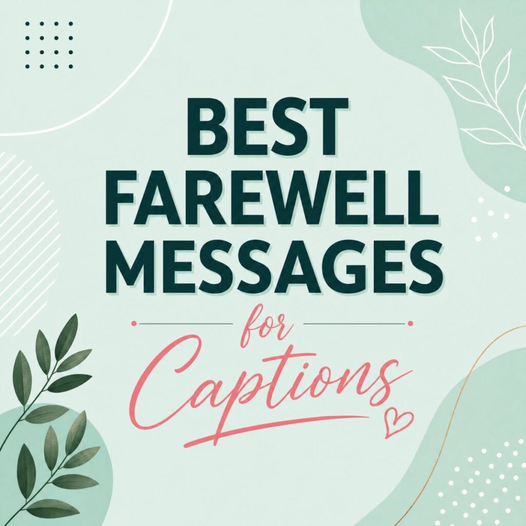 Stylish graphic with "Best Farewell Messages for Captions" text, perfect for social media.