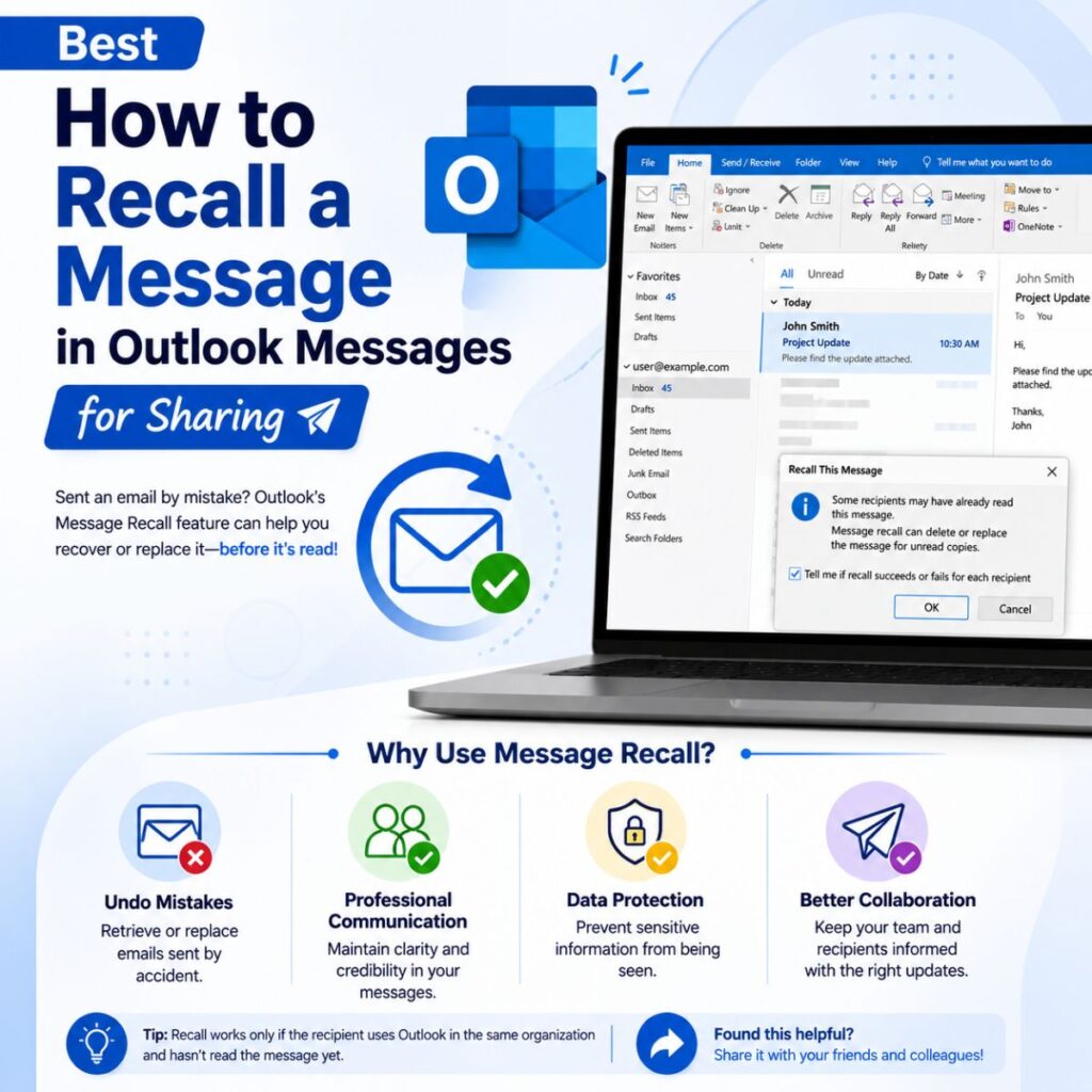 How to Recall a Message in Outlook complete email recovery guide showing Outlook inbox, sent emails, and message recall feature