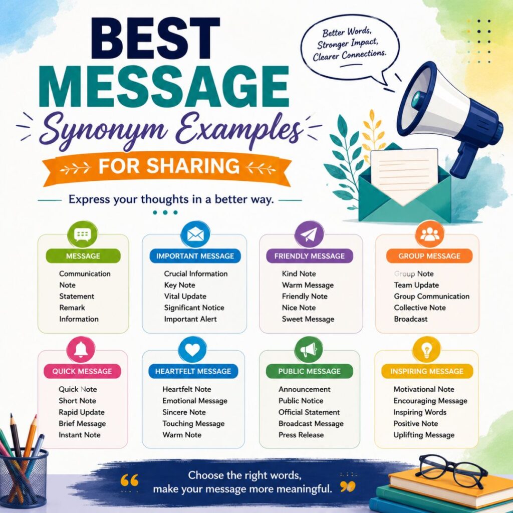 Best message synonym examples for sharing with communication alternatives, vocabulary tips, and writing improvement guide