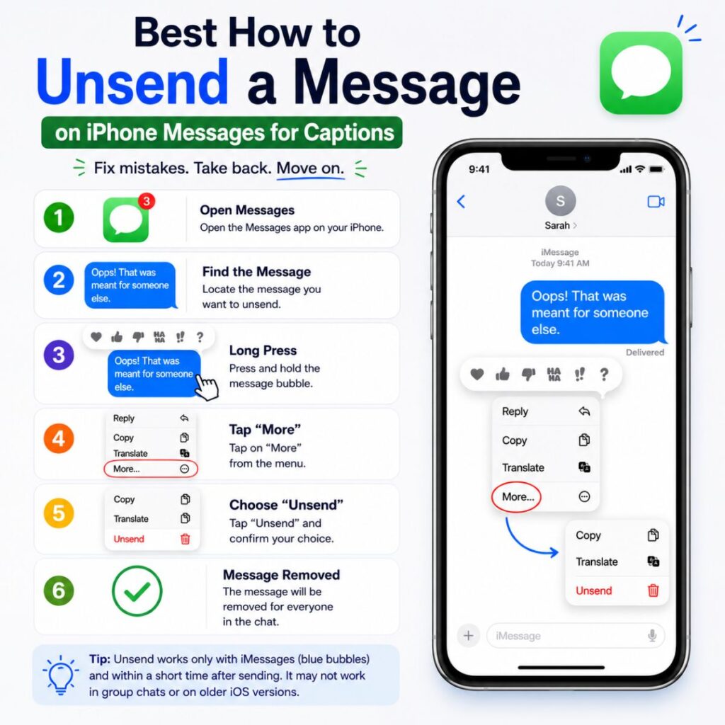 Best ways to unsend a message on iPhone with step-by-step iMessage instructions and visual tutorial.