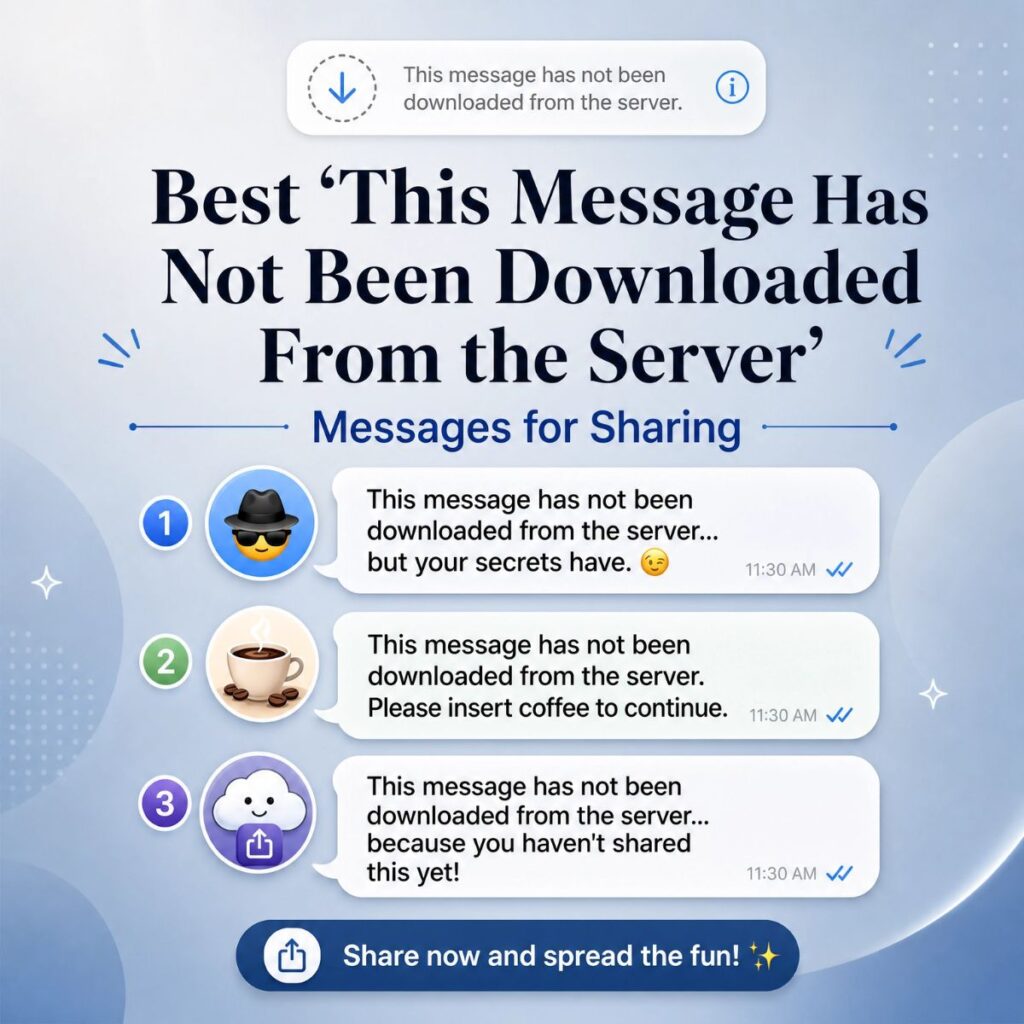 Funny iOS prank message graphic with creative "This Message Has Not Been Downloaded From the Server" text variations.

