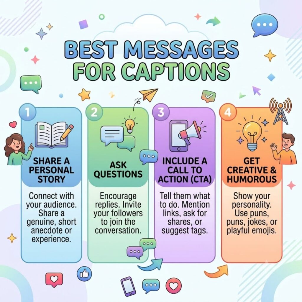 Infographic displaying 4 tips for writing the best messages and captions for social media posts.