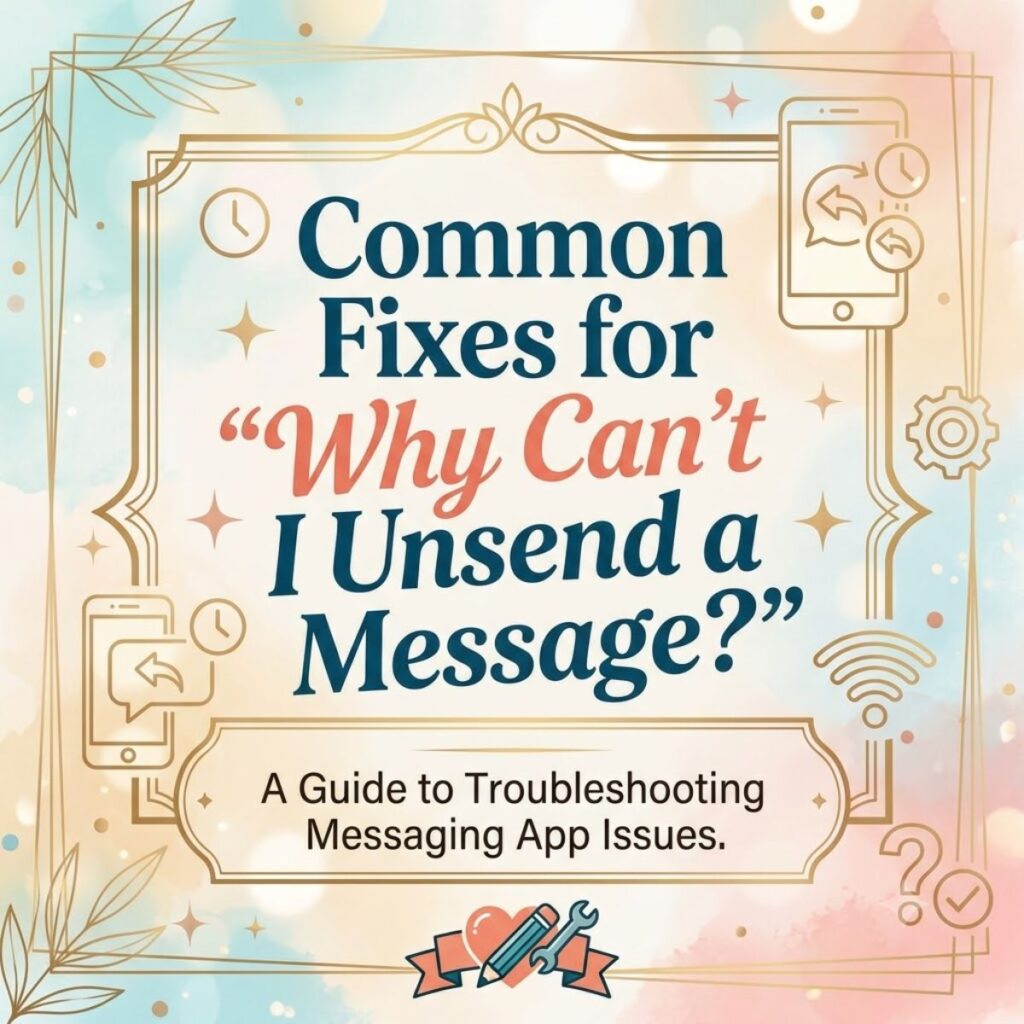 Troubleshooting guide graphic titled Common Fixes for Why Can't I Unsend a Message with tech icons.