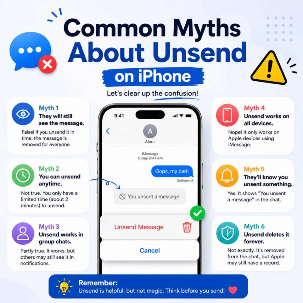 Common myths about unsending messages on iPhone explained with iMessage facts and easy visual guide