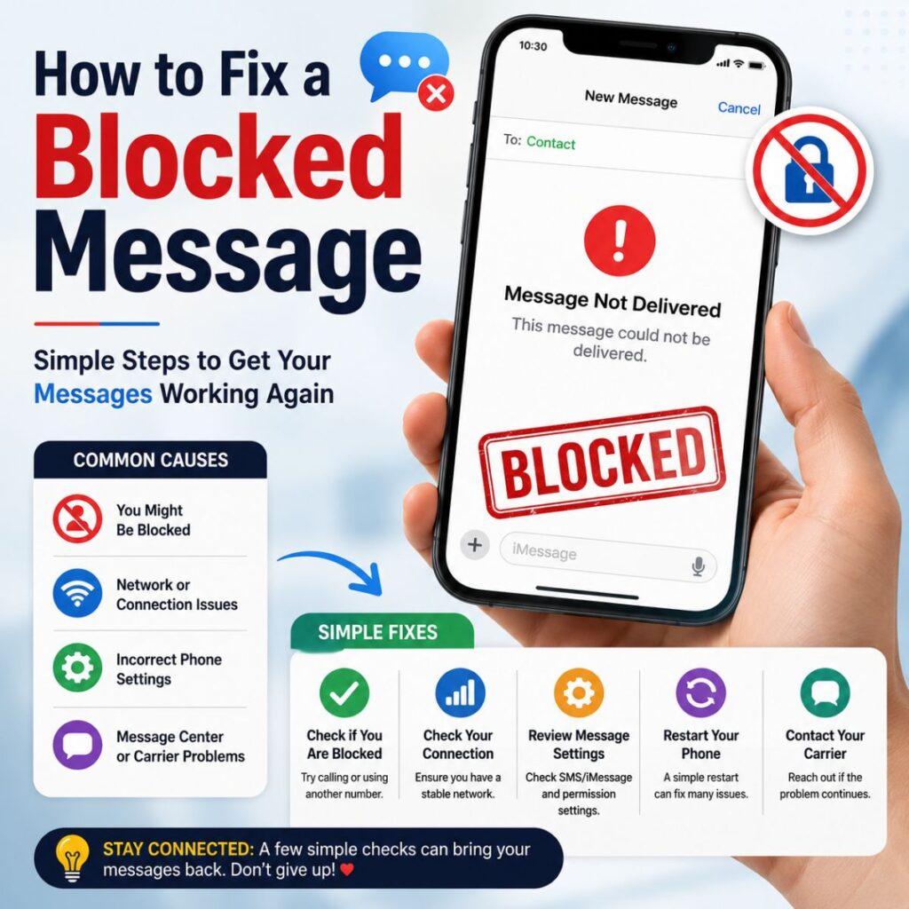 How to fix a blocked message with simple troubleshooting steps for message not delivered errors on a smartphone