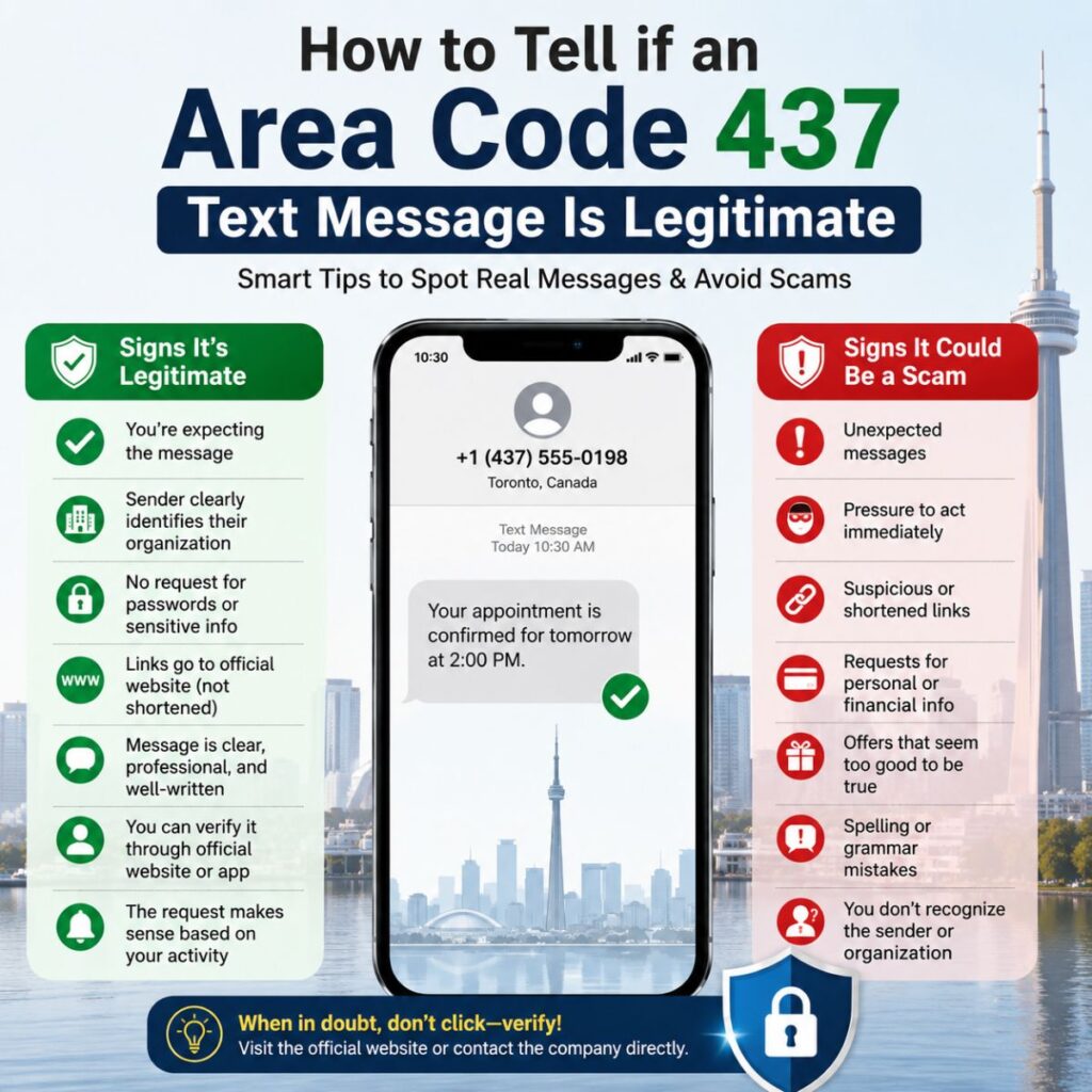 How to tell if an area code 437 text message is legitimate with scam warning signs and safe texting tips