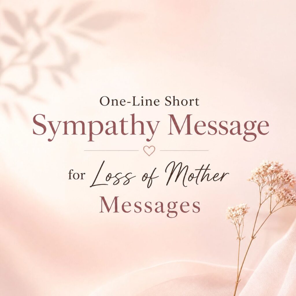 One-line sympathy message for loss of mother with elegant typography and delicate floral accents.