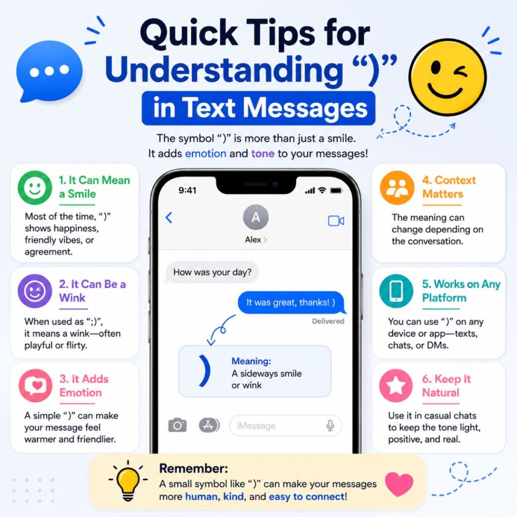 Quick tips for understanding the ) symbol in text messages with simple meanings and chat examples