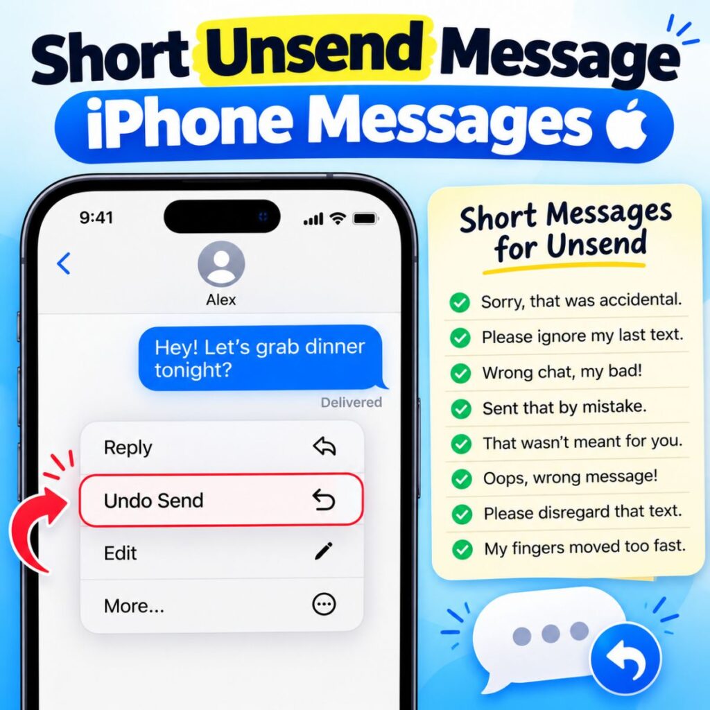 iPhone Undo Send guide with short apology messages for accidental text messages