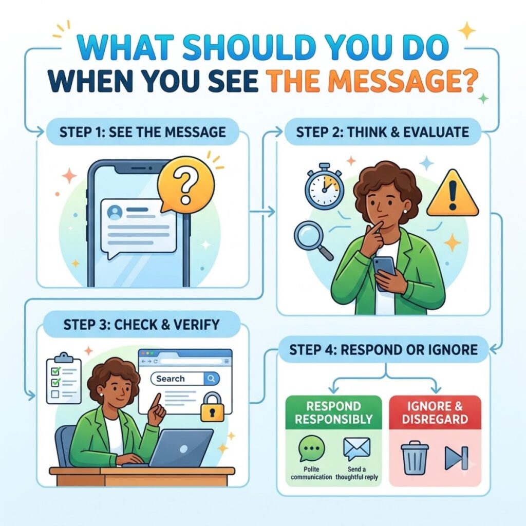 Infographic showing a 4-step guide on what to do when receiving a message.