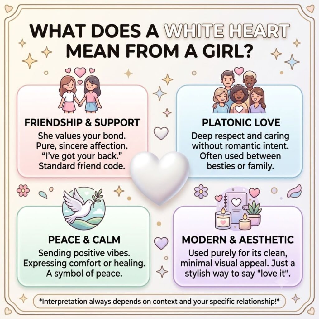 Infographic explaining what a white heart emoji means from a girl.