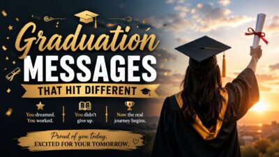Inspirational graduation messages image with graduate silhouette, diploma, and motivational celebration design