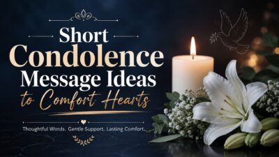 Short condolence message ideas with candle, white lilies, and peaceful sympathy design