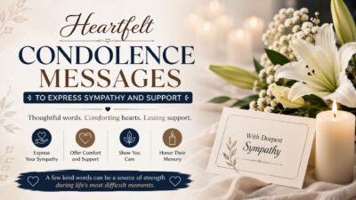 Heartfelt condolence messages with sympathy card, candle, and white lilies to express support and comfort