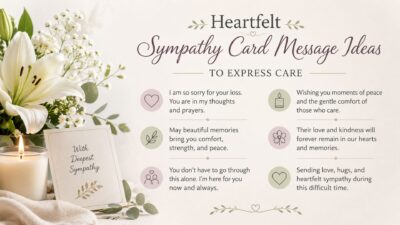 Heartfelt sympathy card message ideas with white lilies, candle, and comforting words to express care and condolences.