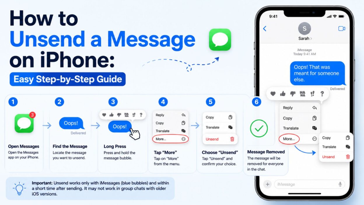 How to unsend a message on iPhone with step-by-step iMessage instructions and visual guide.
