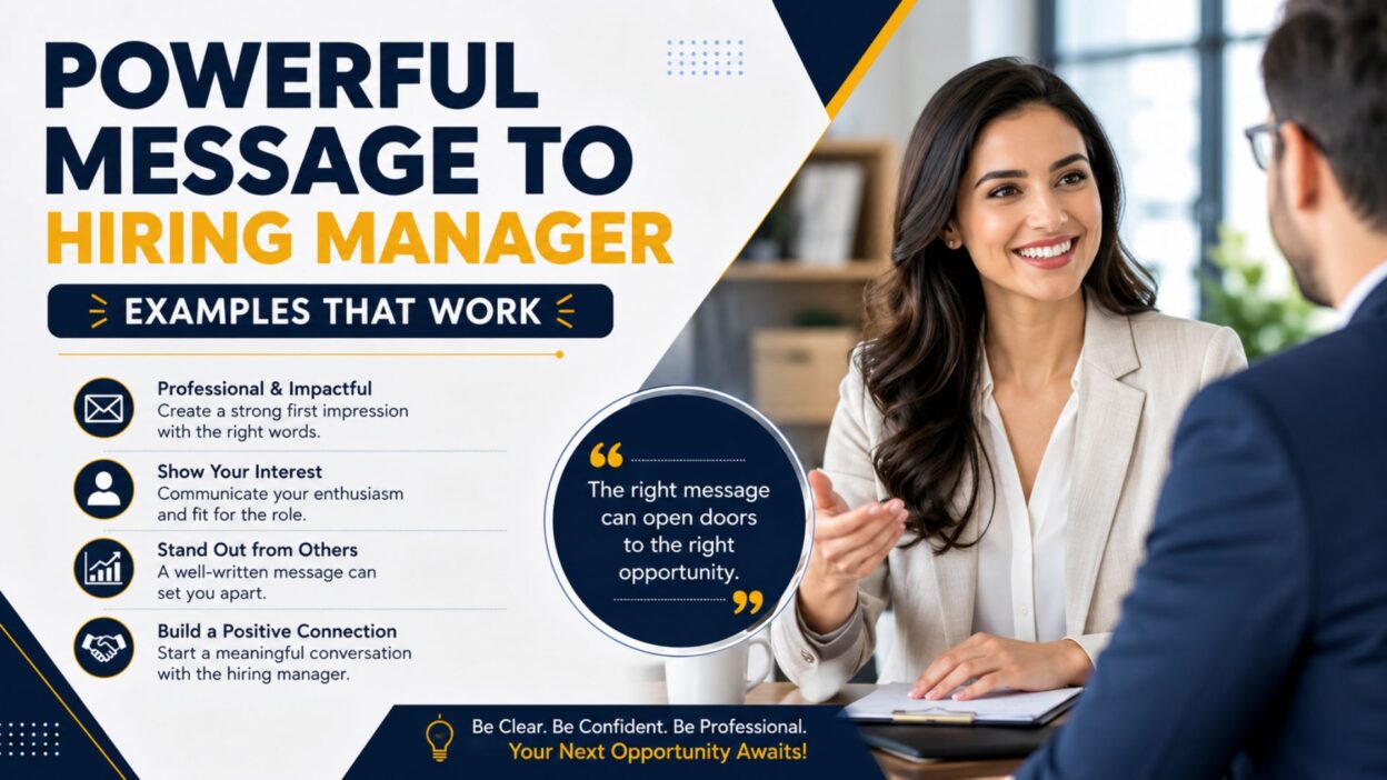 Professional hiring manager communication infographic showing interview discussion and job application messaging tips