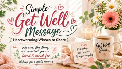 Heartwarming get well message graphic with flowers, tea mug, and comforting recovery wishes in a cozy setting