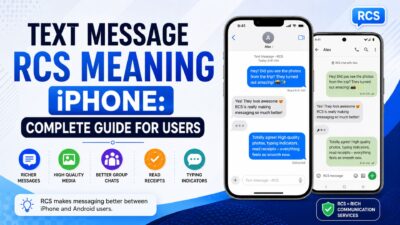 Text Message RCS Meaning iPhone guide showing RCS features, iPhone and Android messaging, read receipts, and typing indicators