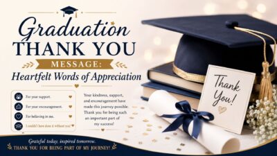 Graduation thank you message banner with graduation cap, diploma, thank you card, and heartfelt appreciation quotes