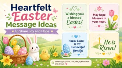 Landscape infographic featuring heartfelt Easter message ideas with spring flowers, Easter eggs, and a bunny.