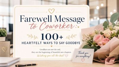 Farewell message to coworker guide with 100+ heartfelt ways to say goodbye, pink roses, and a thank you note.