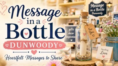 Message in a Bottle Dunwoody gift shop banner featuring a message bottle, flowers, and heartfelt messages to share