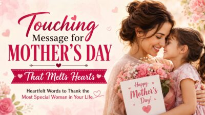 Touching Mother's Day message graphic with a loving mother and daughter embracing, flowers, and heartfelt Mother's Day wishes