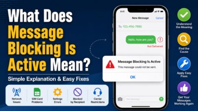 What does Message Blocking Is Active mean with smartphone error alert, common causes, and easy fixes infographic