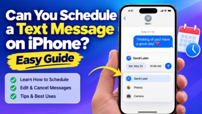 iPhone showing how to schedule a text message with the Send Later feature