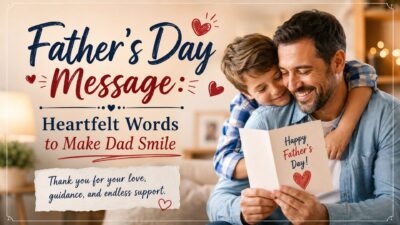 Father’s Day message with a loving father and son sharing a heartfelt greeting card