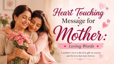 Heart touching message for mother with a loving mother and daughter embrace and pink flowers