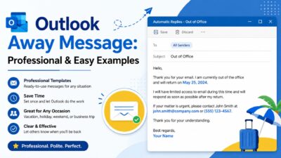 Outlook away message with professional out-of-office email examples and automatic reply template