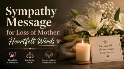 Sympathy message for loss of mother with lilies, candle, and heartfelt condolence words