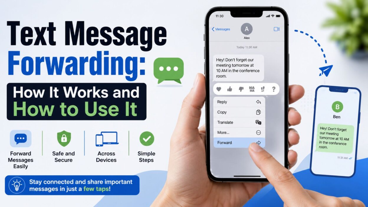 Text message forwarding guide showing how to forward messages between phones