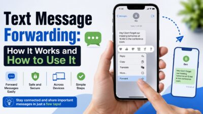 Text message forwarding guide showing how to forward messages between phones