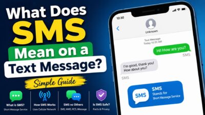 What does SMS mean on a text message with a smartphone showing an SMS conversation