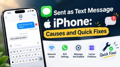 Sent as Text Message on iPhone showing common causes like network issues and iMessage settings